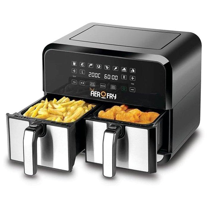 مقلاة هوائية مزدوجة من بلاك اند ديكر، قدرة 1700 واط، سعة 8 لتر، DZAF1700-B5 - أسود