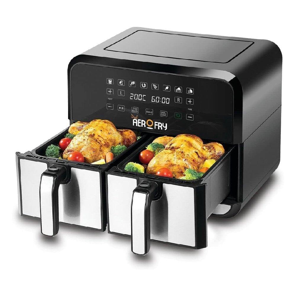 مقلاة هوائية مزدوجة من بلاك اند ديكر، قدرة 1700 واط، سعة 8 لتر، DZAF1700-B5 - أسود