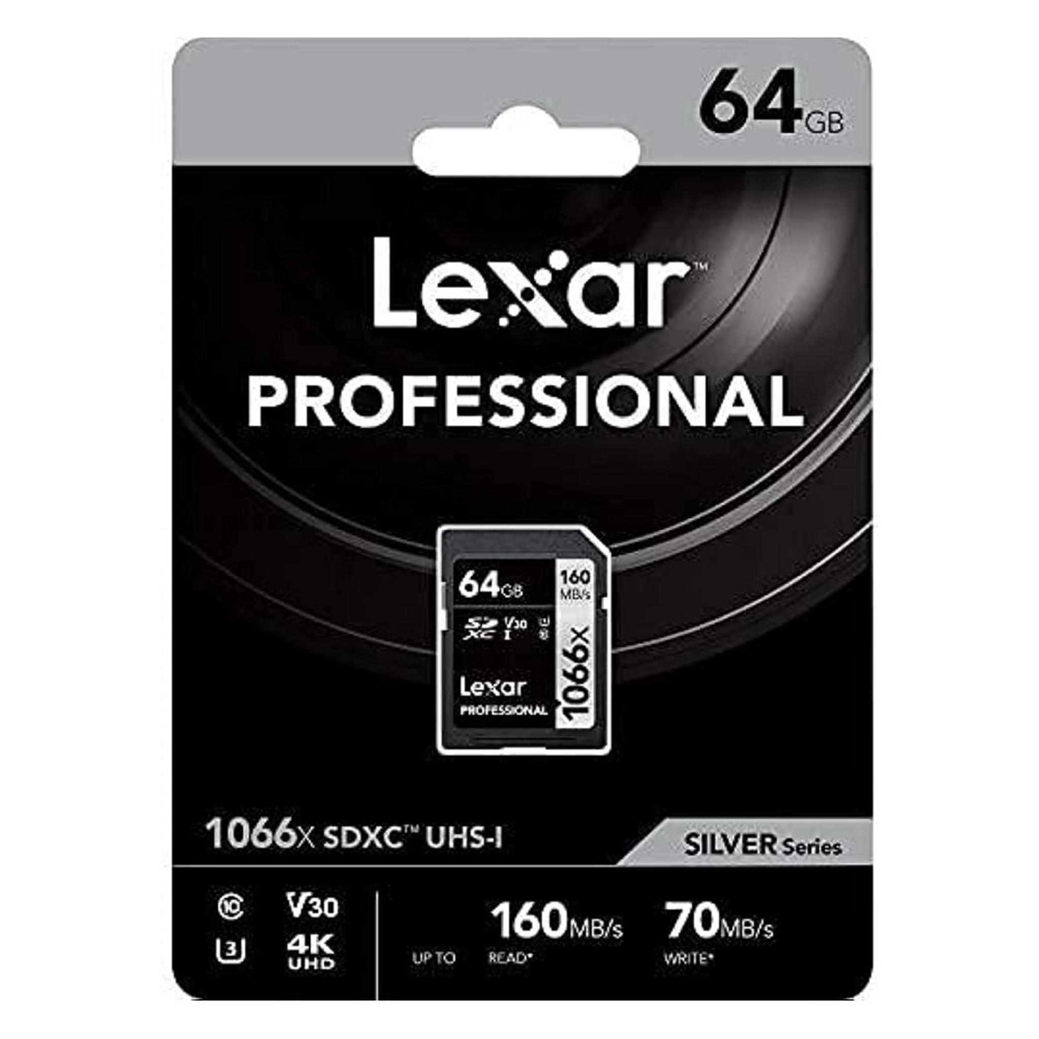 Lexar 1066x SDXC UHS-I Card SILVER Series, 64GB, LSD1066064G-BNNNG