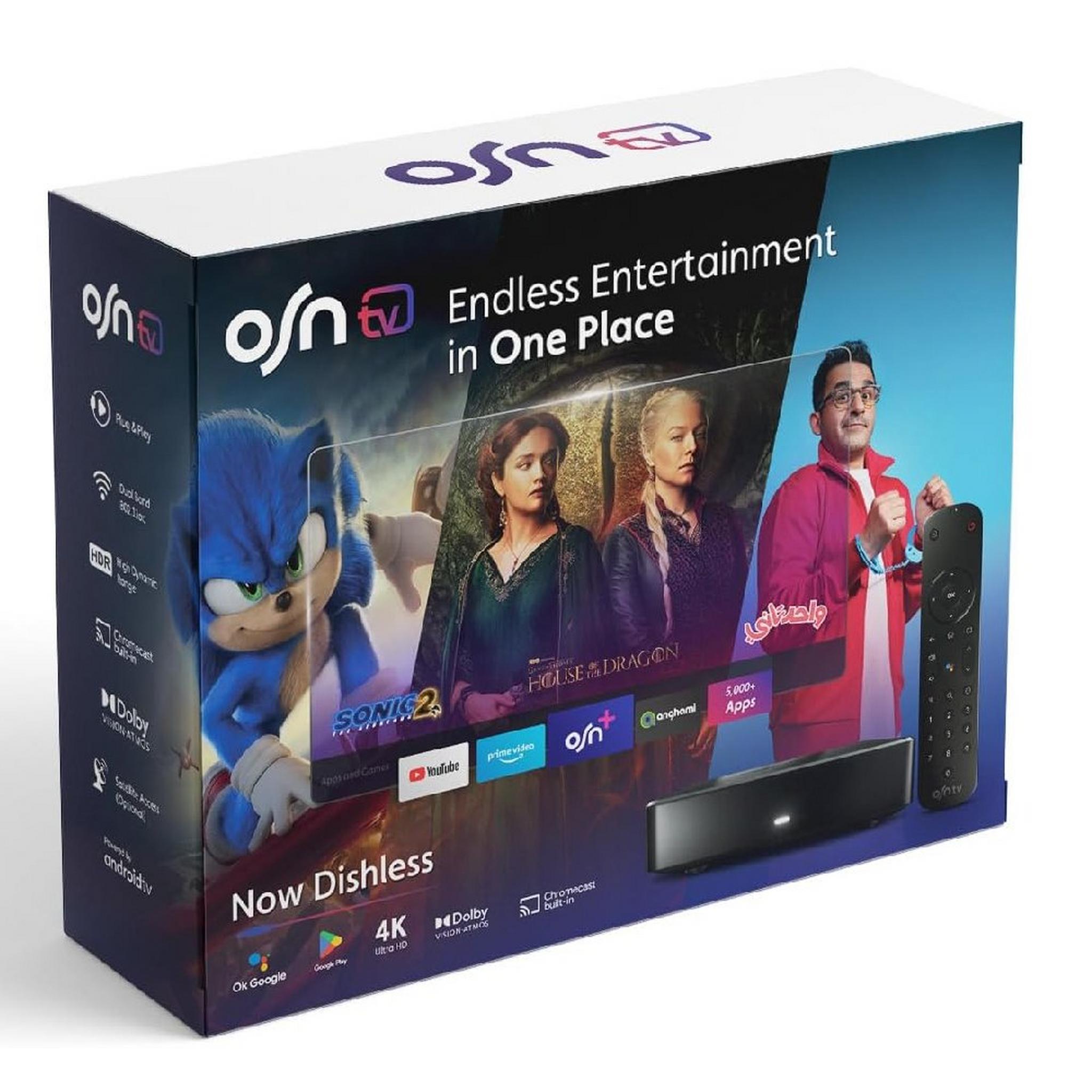 OSN TV 4K Streaming Box, 6 Months Subscription - Black
