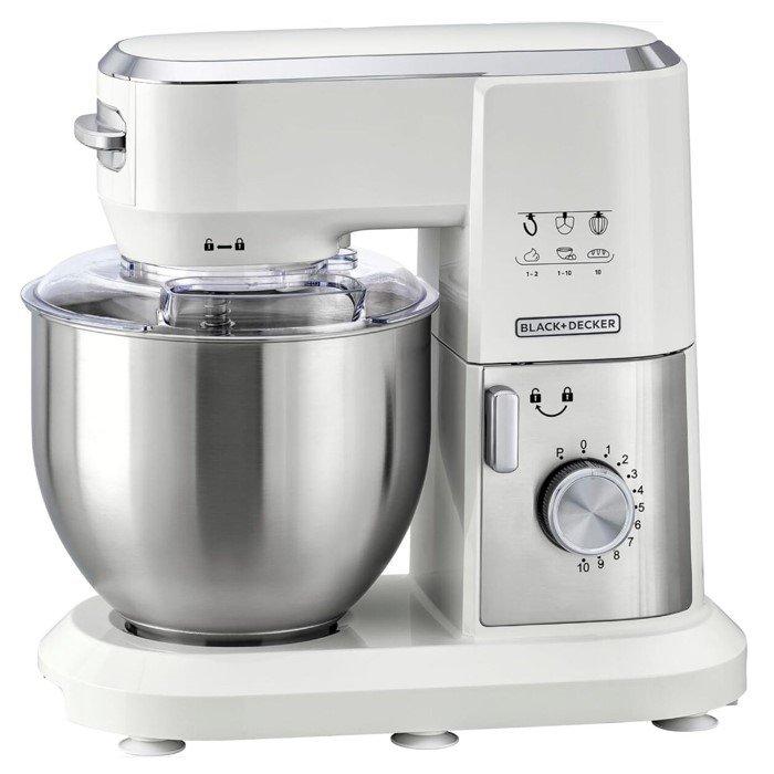 Black & Decker Multifunction Stand Mixer, 1000W, 6 Liter, MKM100-B5 - White and Silver