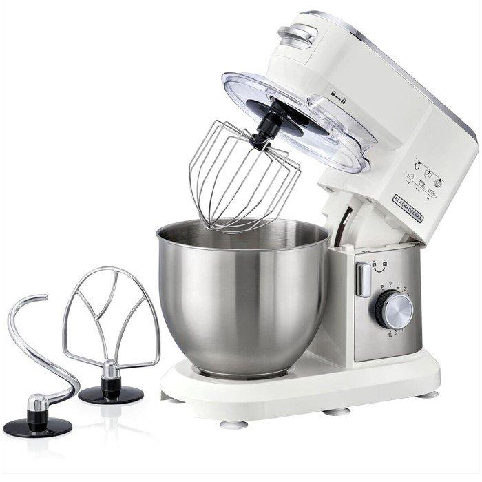 Black & Decker Multifunction Stand Mixer, 1000W, 6 Liter, MKM100-B5 - White and Silver