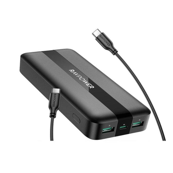 RAVPower 3-Ports Power Bank, 20000mAh PD Fast Charging,  20W, RP-PB235 - Black
