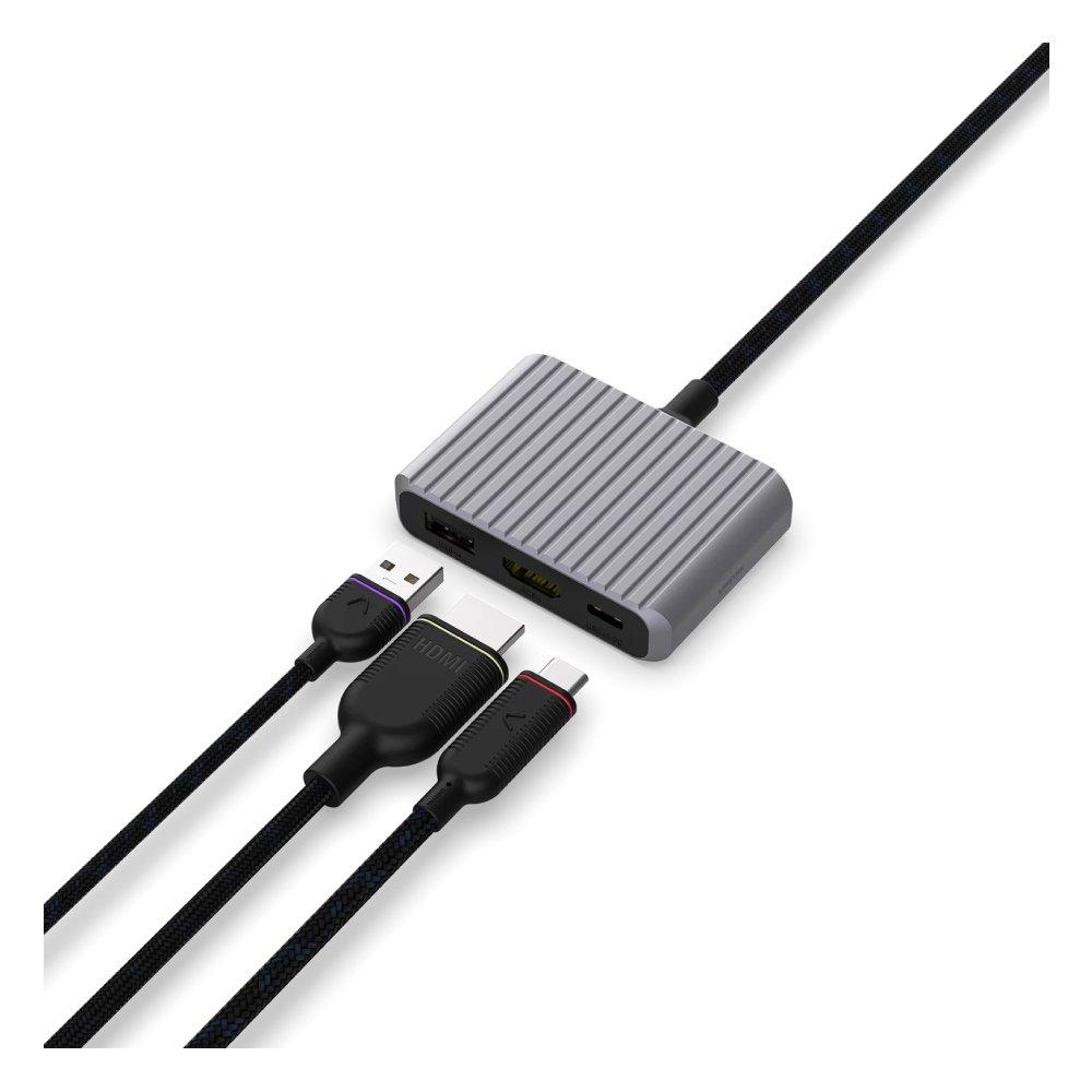 UNISYNK 3 Port USB-C Hub V2 laptop charger, 100W, 10384 - Grey