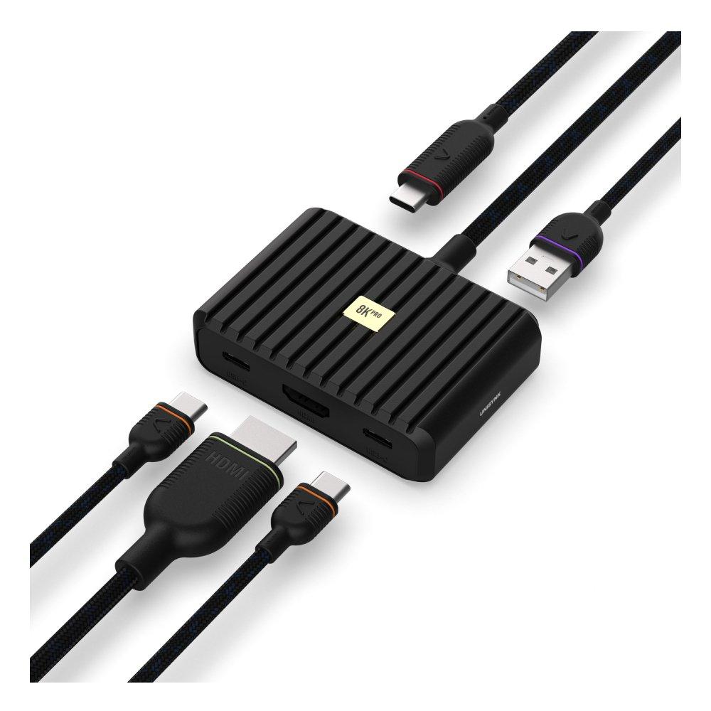 UNISYNK 5 Port USB-C Hub 8K Pro laptop charger, 100W, 10398– Black