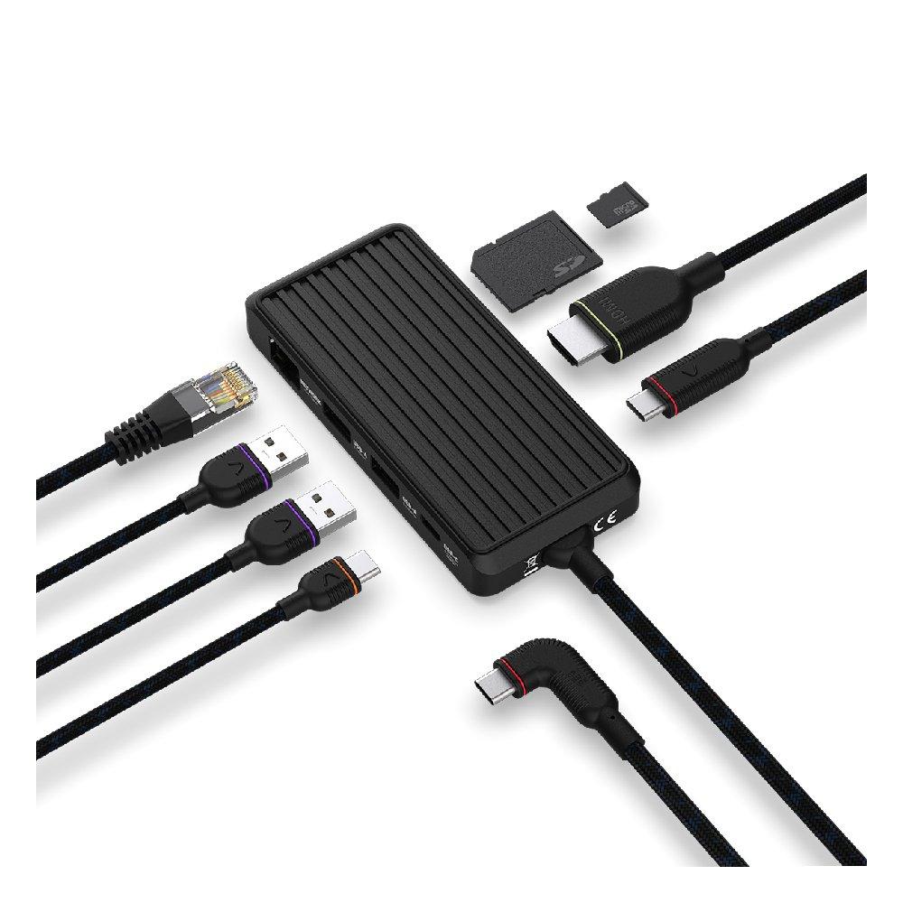 شاحن لابتوب 8 منافذ يو اس بي -سي هوب في2 من يونيسينك، بقدرة 100 واط، 10385– أسود