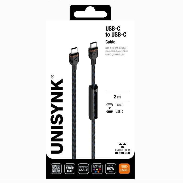 UNISYNK USB-C to USB-C Cable, 60W, 2M, 10358– Black