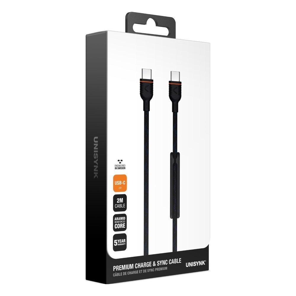 UNISYNK USB-C to USB-C Cable, 60W, 2M, 10358– Black