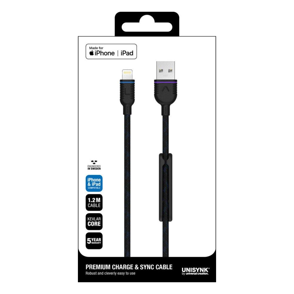 UNISYNK USB-A to Lightning Cable, 1.2m, 10160 – Black