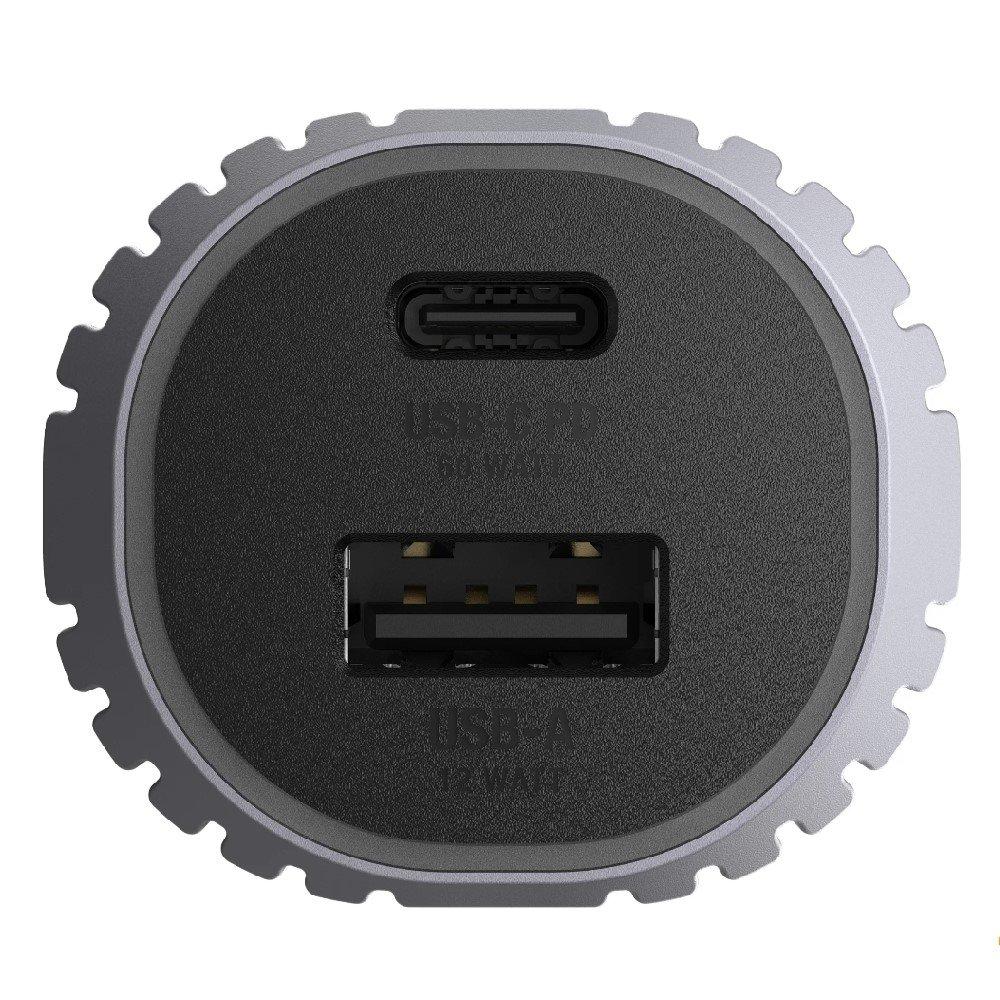 Unisynk Dual USB-C/A Car Charger PD, 72W, 10407- Grey
