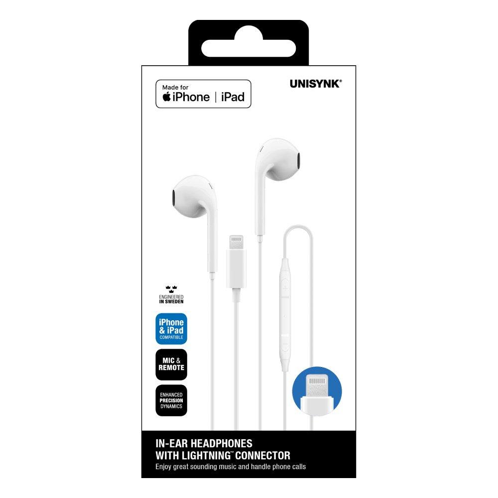 سماعات أذن سلكية كابل لايتنينج من يونيسينك، 10345– ابيض