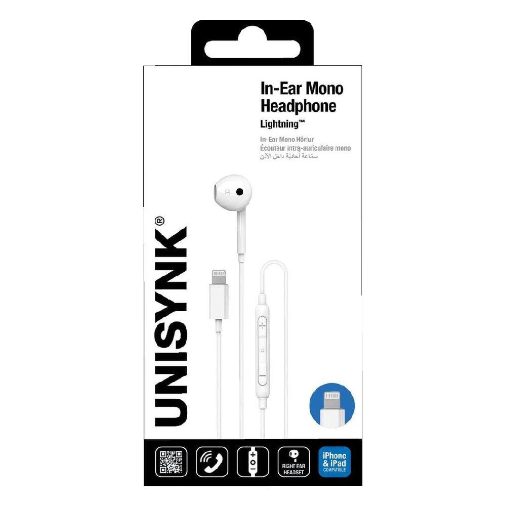 UNISYNK In-Ear Mono Wired Lightning Headphones, 10442- White