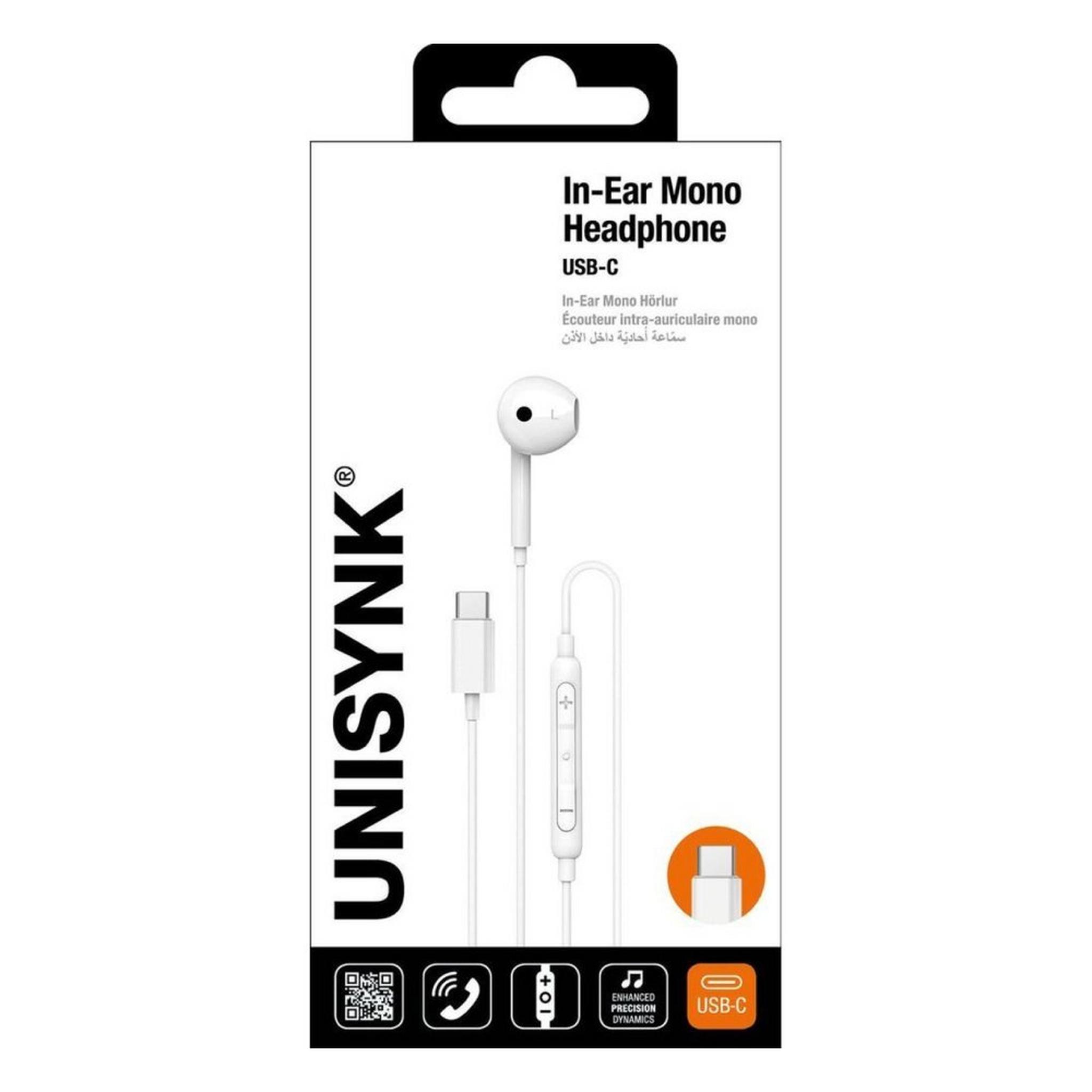 UNISYNK In-Ear USB-C Mono Wired Headphones, 10434 - White