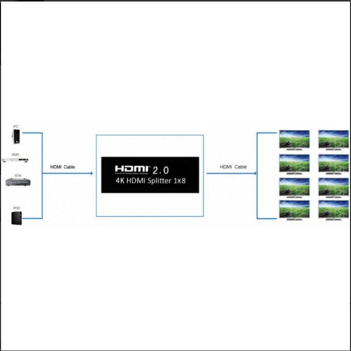 RTC HDMI Splitter With 8 HDMI Ports, 4K 60Hz, 76-5-8-V2.0 - Black