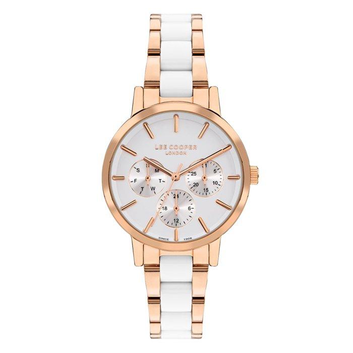 ساعة لي كوبر للنساء, متعددة الوظائف, 33.2 مم, سوار من المعدن, LC07929.430 – أبيض/ذهبي وردي