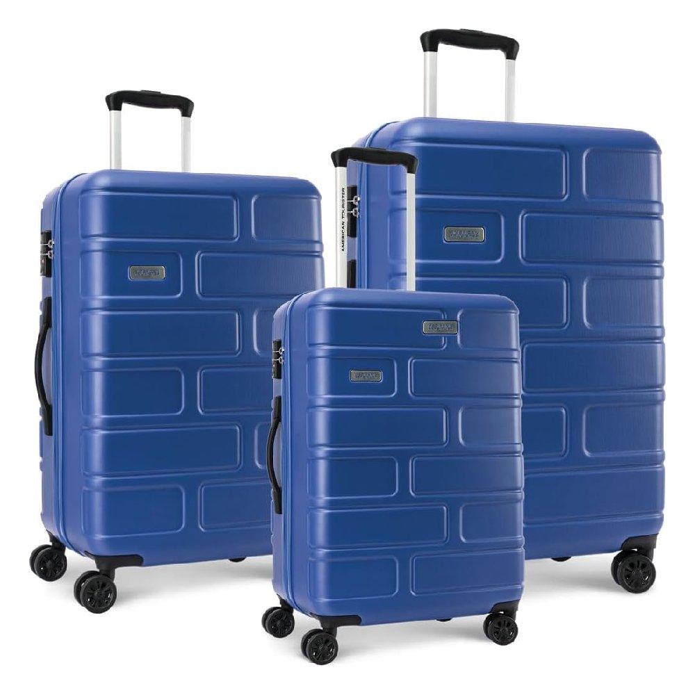 American Tourister Bricklane Hard Trolley Luggage Set of 3, 55+69+80CM, with Backpack GE3X71008 - Blue
