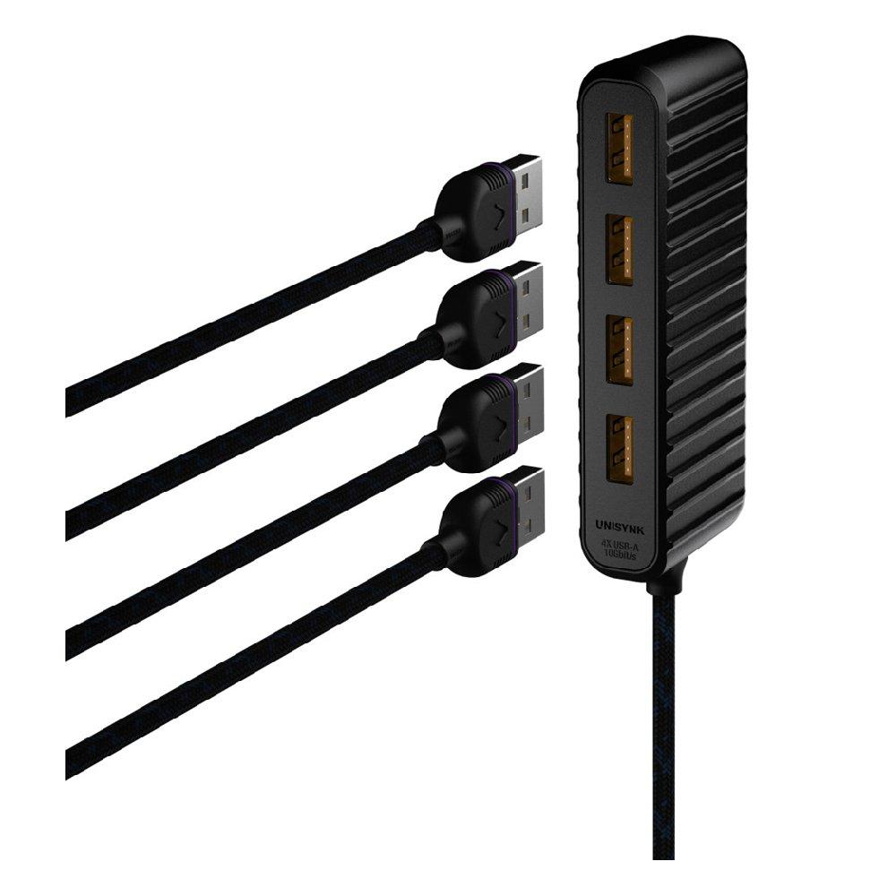 UNISYNK USB-C to 4 USB-A Hub charger, 10426– Black
