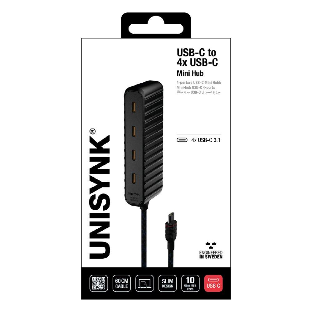 UNISYNK USB-C to 4 USB-C Hub charger, 10427 – Black