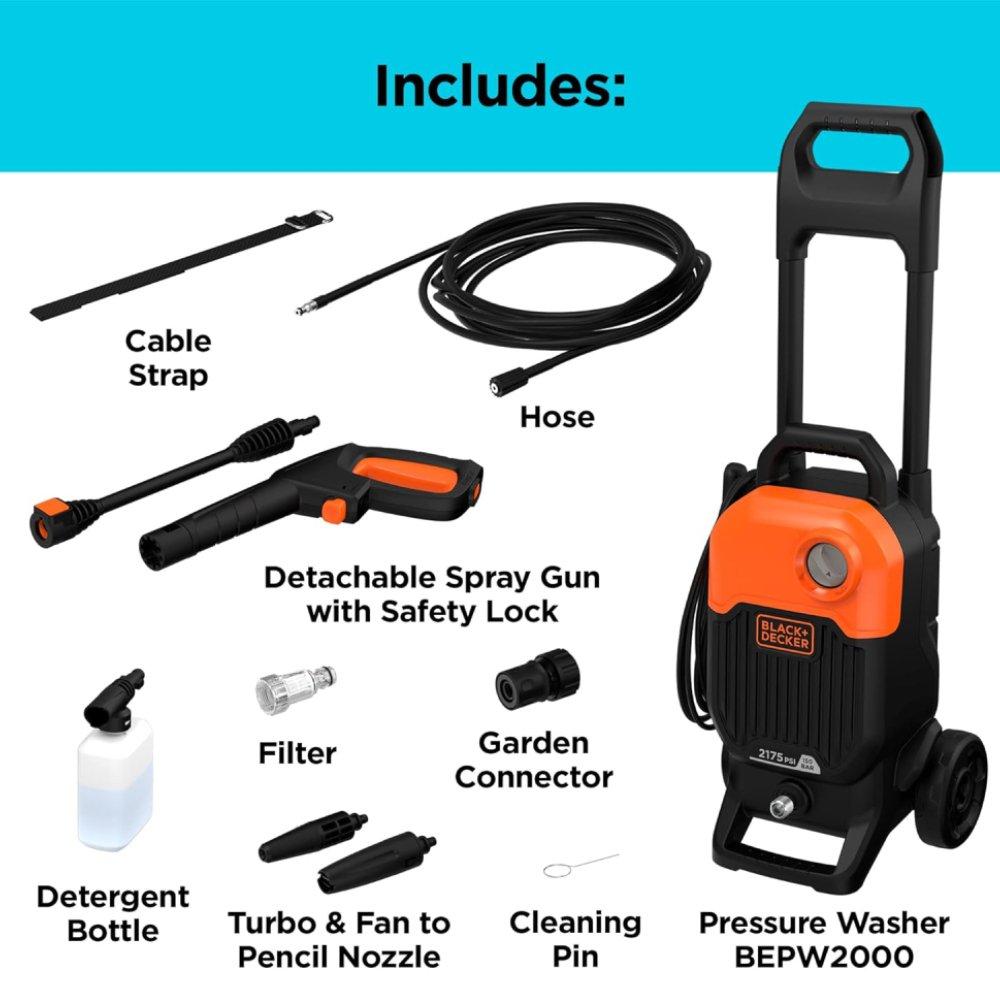 BLACK+DECKER 200W 150 Bar / 2100 PSI Pressure Washer BEPW2000-B5