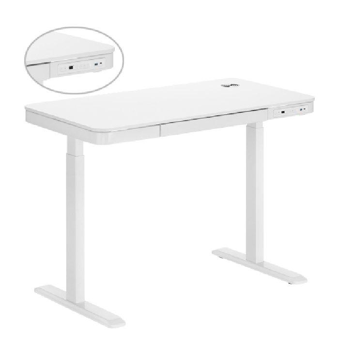 مكتب أحادي المحرك مع درج و أزرار للتحكم بالذاكرة وشاحن لاسلكيلكي من براتيك ، S08-22D-SWW-WHITE- أبيض