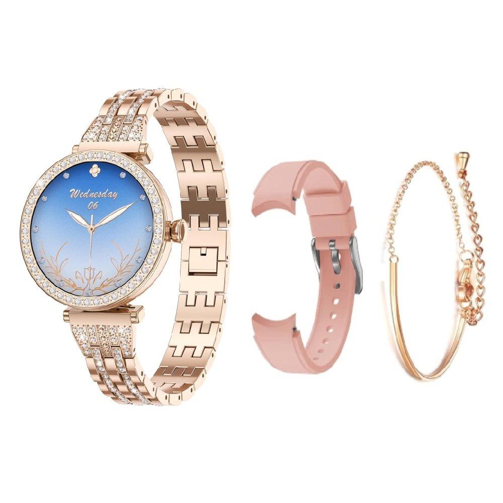 Buy G-tab smart watch gt10 for women, 1. 2-inch, metal strap - rose gold in Kuwait