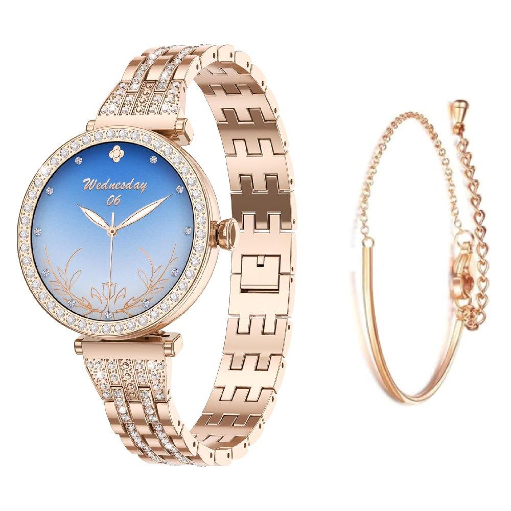 G-tab Smart Watch GT10 for Women, 1.2-inch, Metal Strap - Rose Gold