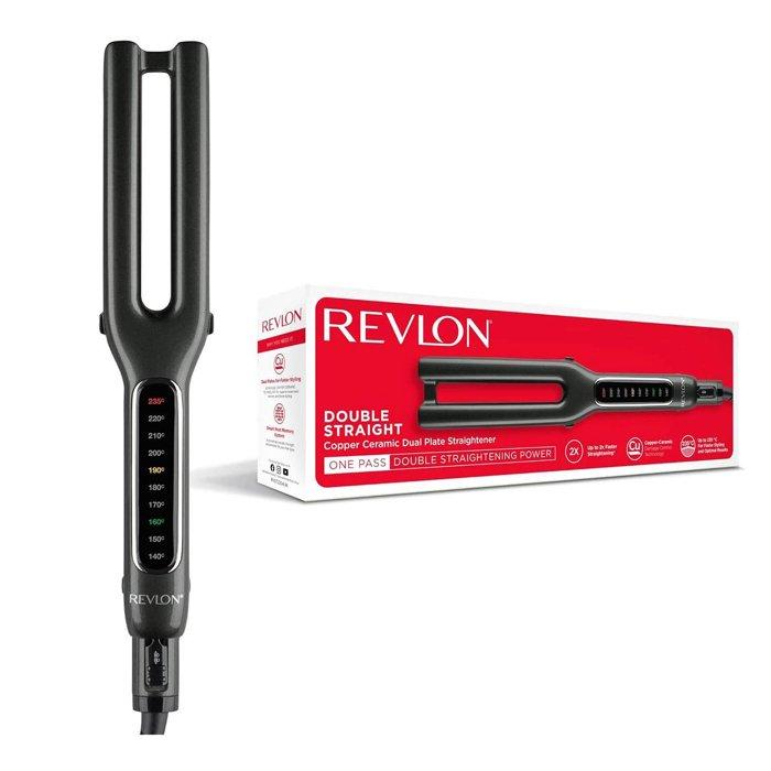 Revlon Double Straight Copper Ceramic Dual Plate Straightener, 10 Heat Settings, RVST2204ARB - Black