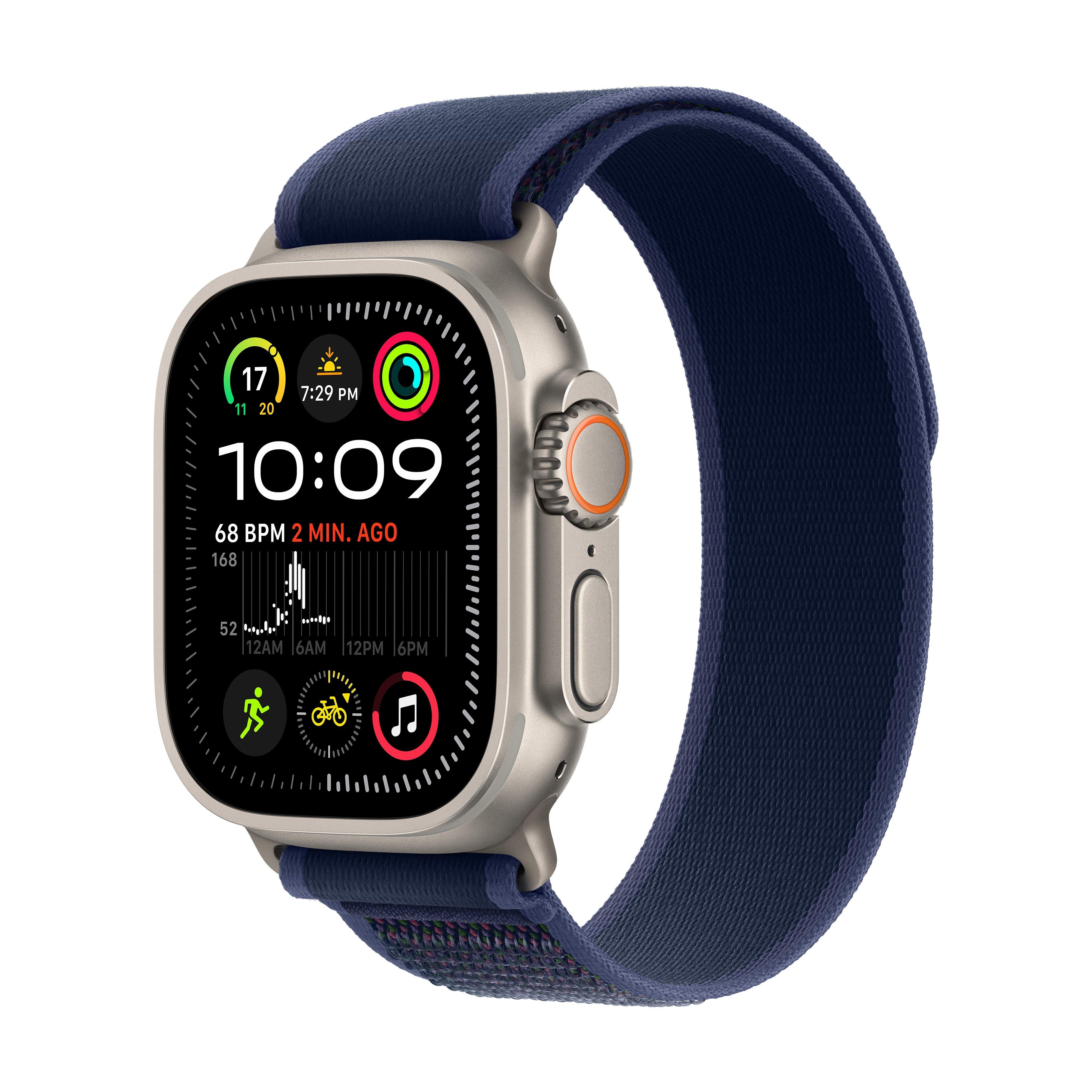 Buy Apple watch ultra 2 gps + cellular 49mm natural titanium case with blue trail loop - s/m in Kuwait