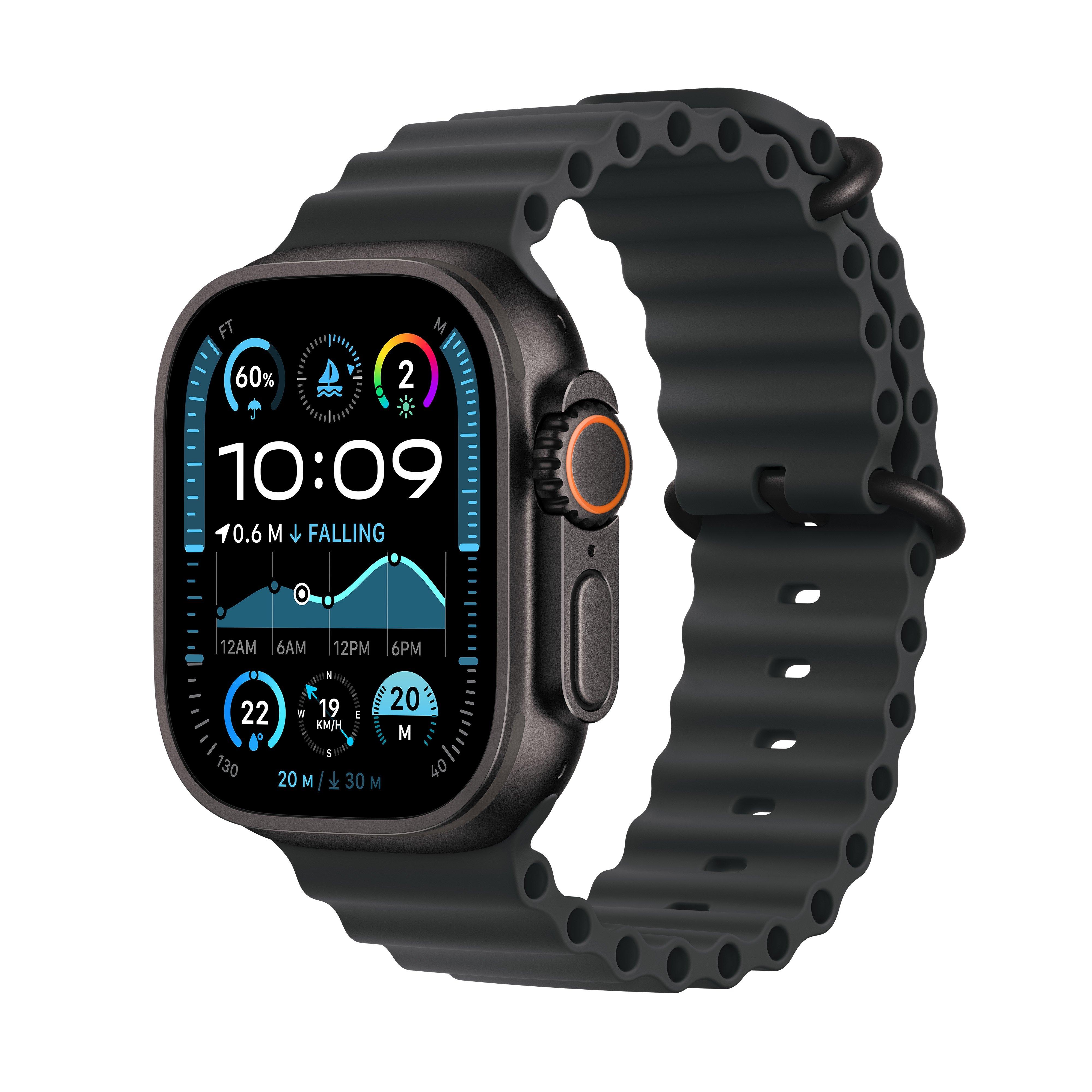 Buy Apple watch ultra 2 gps + cellular 49mm black titanium case with black ocean band in Kuwait