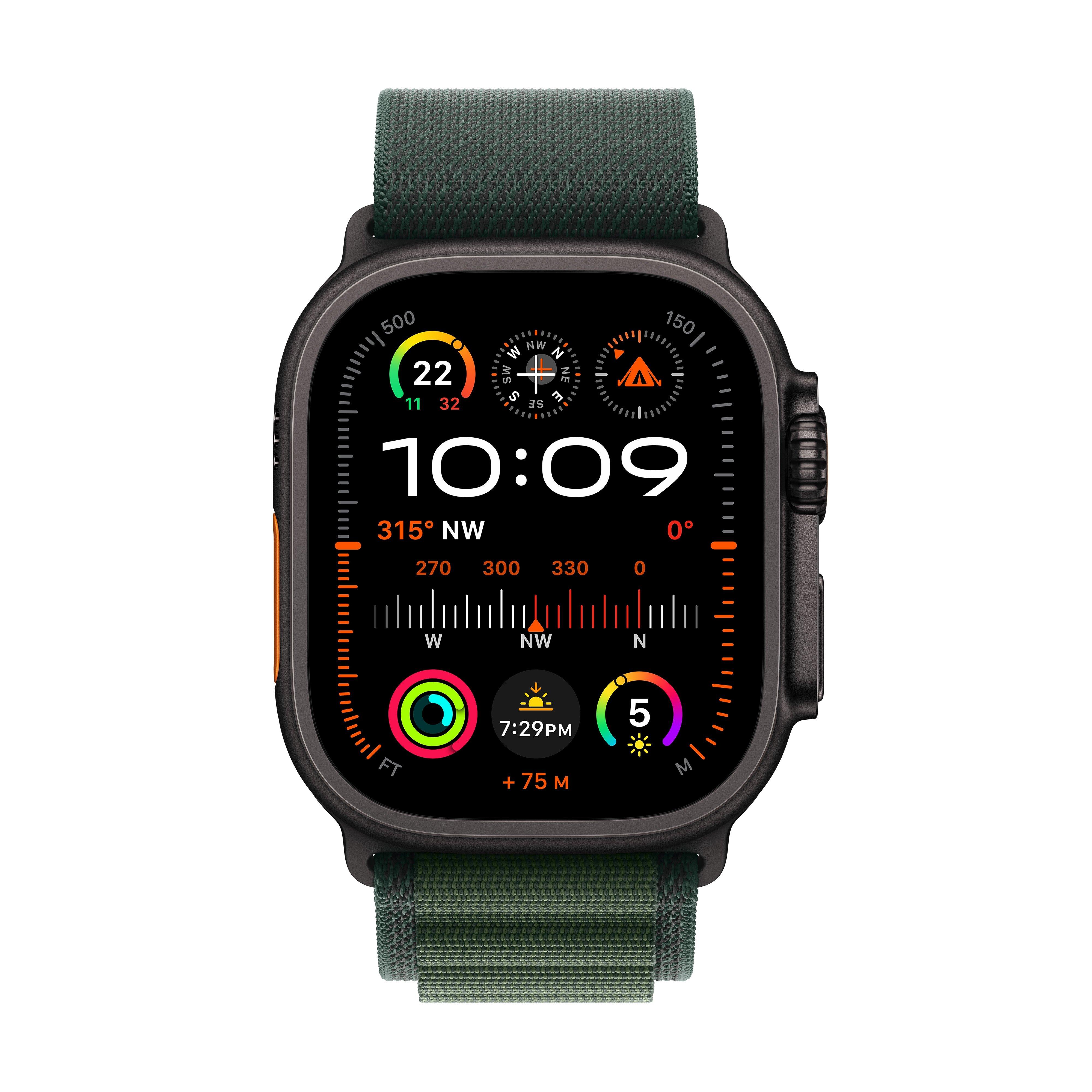 Apple Watch Ultra 2 GPS + Cellular 49mm Black Titanium Case with Dark Green Alpine Loop - Large