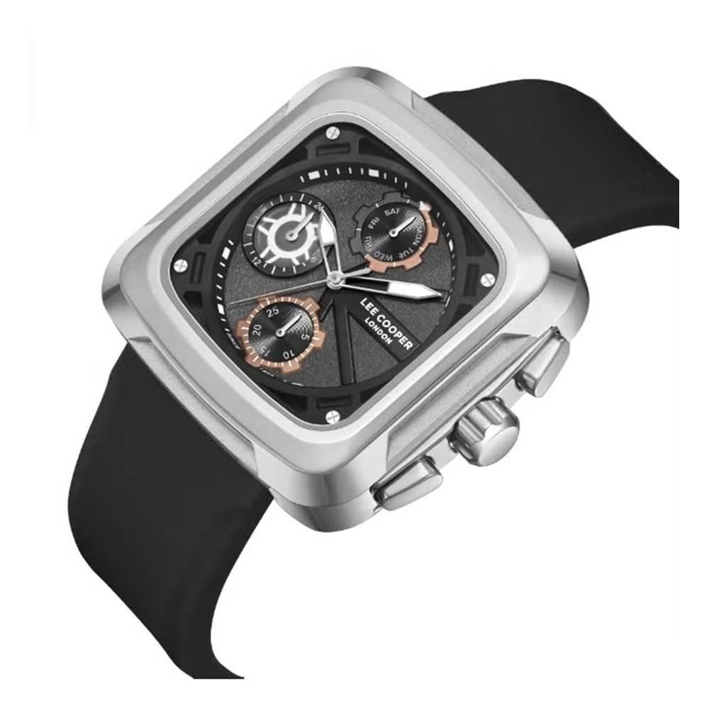 Lee Cooper Watch for Men, Multi Function, 46mm, Silicone Strap,LC08012.361 - Black