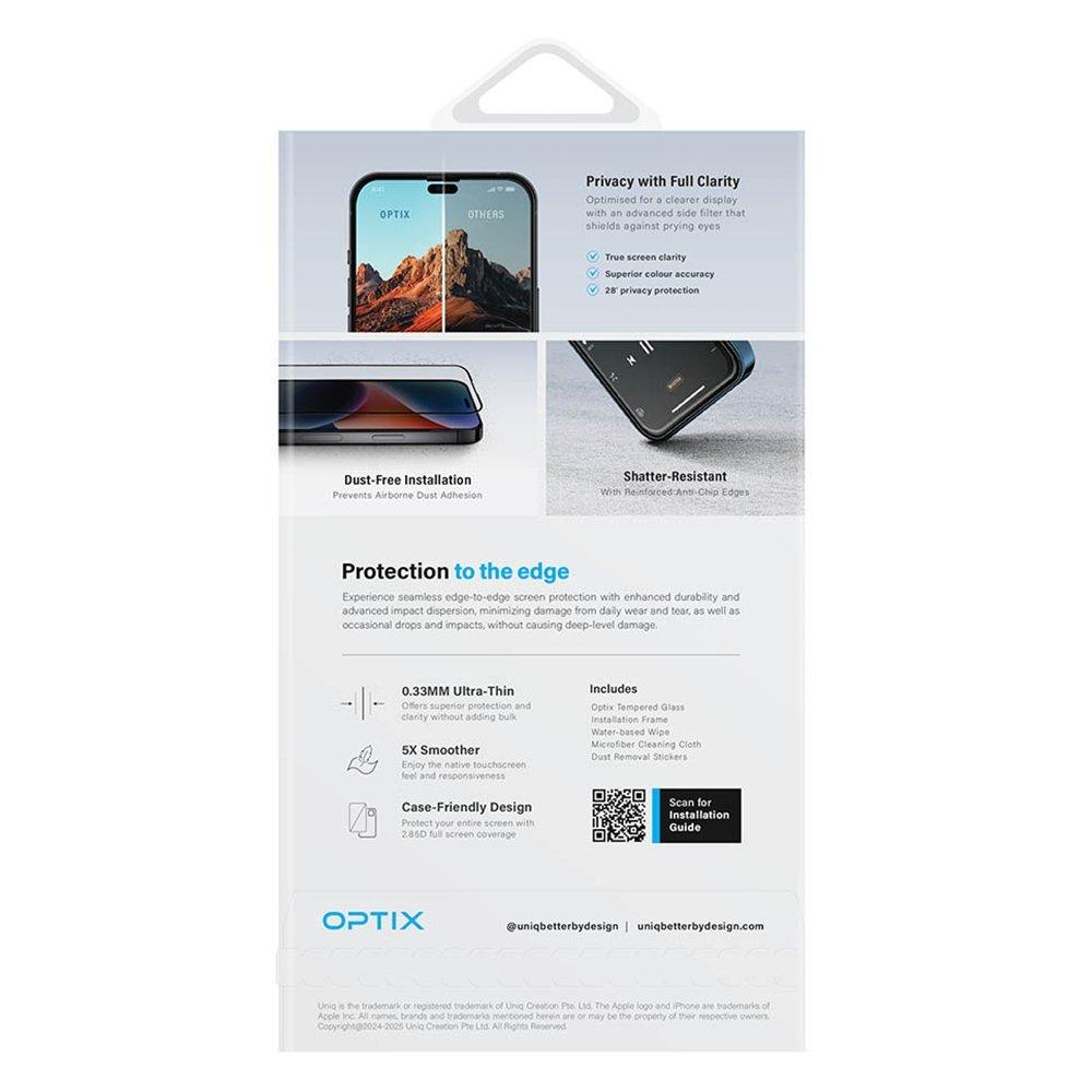 Uniq Optix Privacy iPhone 16 Pro Max Glass Screen Protector – Black