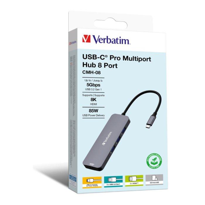 Verbatim USB-C Pro 8-in-1 Docking Station, 32151 - Silver