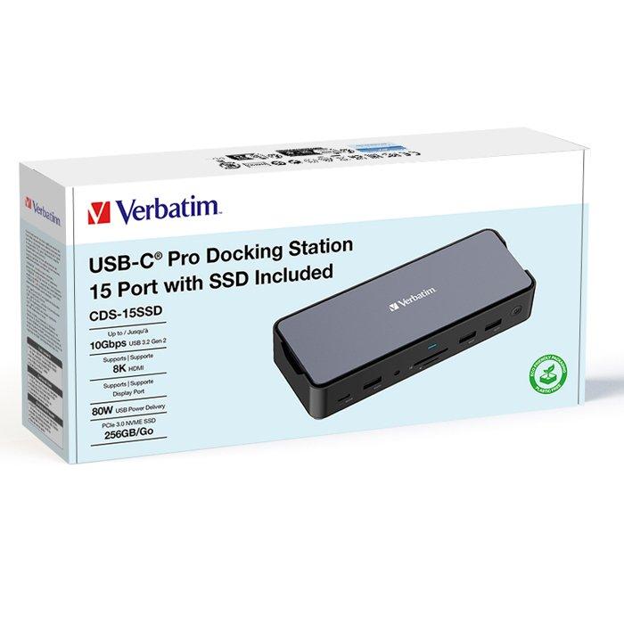 Verbatim USB-C Pro Docking Station 15-in-1 with Integrated SSD - Silver