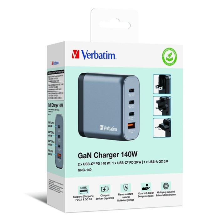 Verbatim GaN Charger 140 W, 4 Ports - Silver