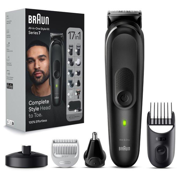 Buy Braun 17-in-1 style kit 7 beard, body, hair with problade, 100min runtime, mgk7490 - black in Kuwait