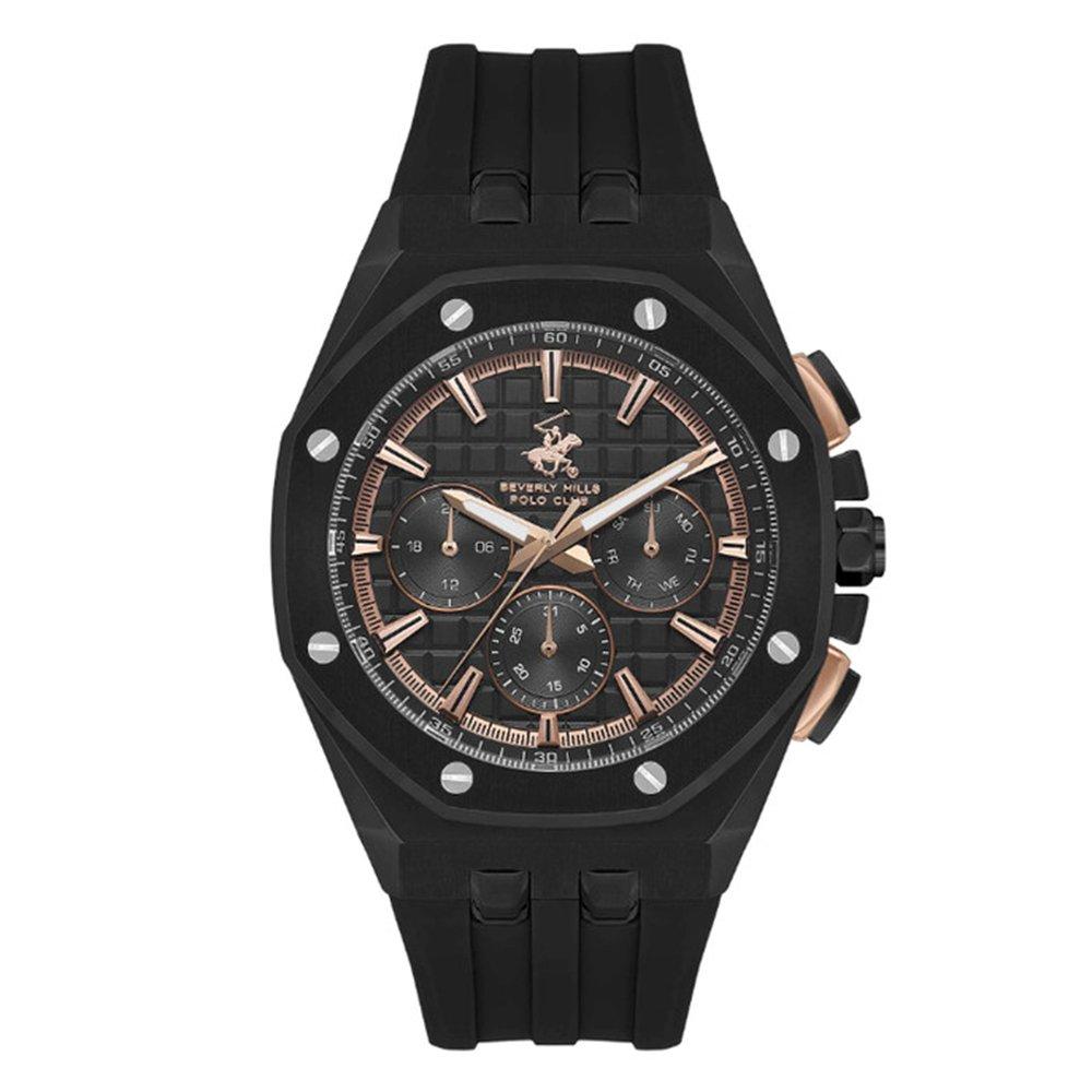 Beverly Hills Polo Men's Watch, Multifunction, Silicone Strap, 45.5mm, BP3624X.651 - Black