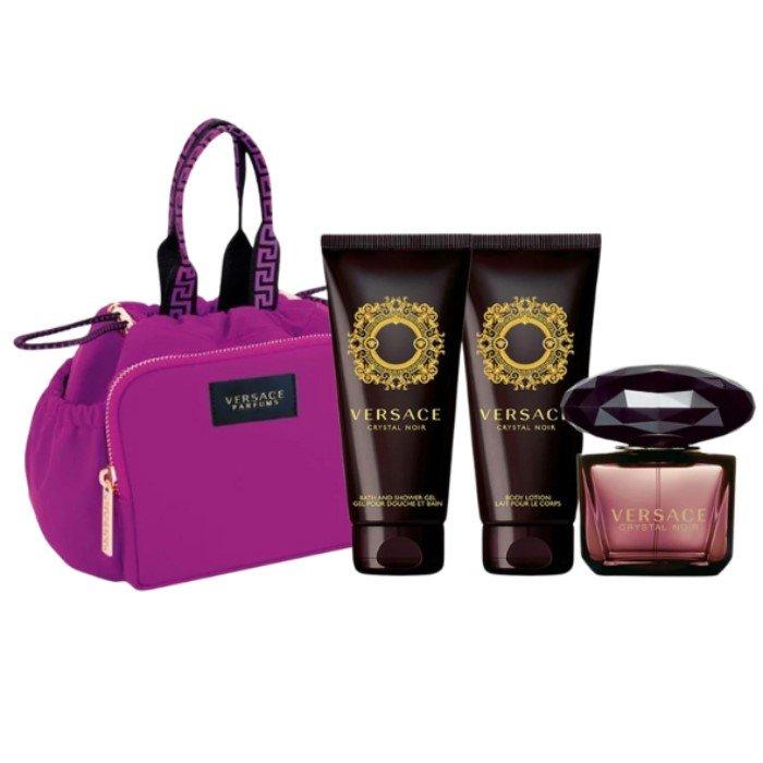 Versace Crystal Noir 4Pcs  Women Set EDT 90ml + BL 100ml + SG 100ml + Bag