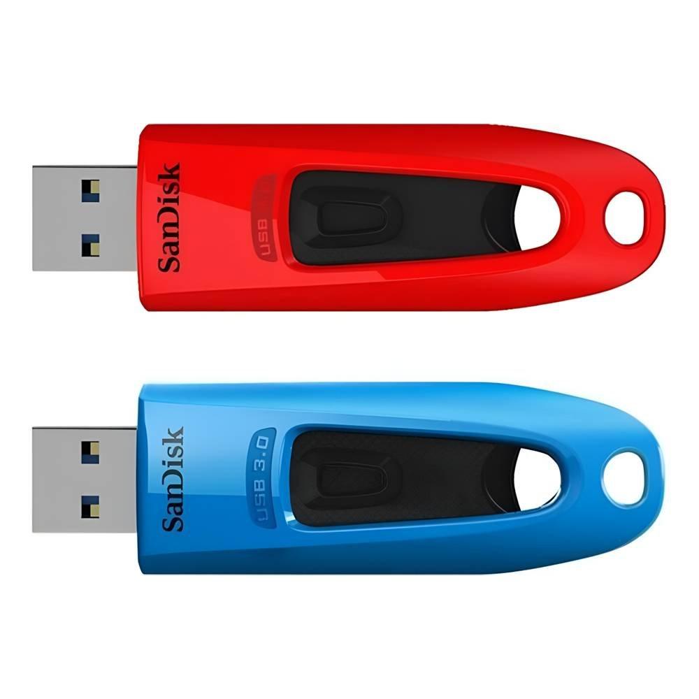 SanDisk Ultra USB 3.0 Flash Drive, 64GB, 2-pack, SDCZ48-064G-G46BR2 - Blue/Red
