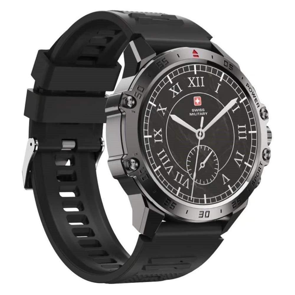 Swiss Military DOM 5 Smart Watch, 1.43 inch AMOLED Display Silver Metal frame with Silicon Strap​ - Black