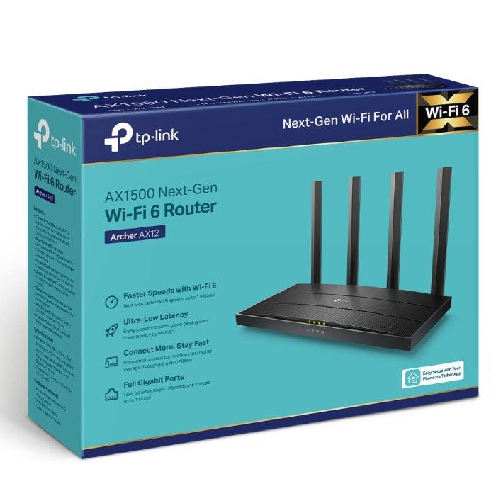 TP-Link AX1500 Wi-Fi 6 Router, Wi-Fi 6, Dual-Band, ARCHER AX12 – Black