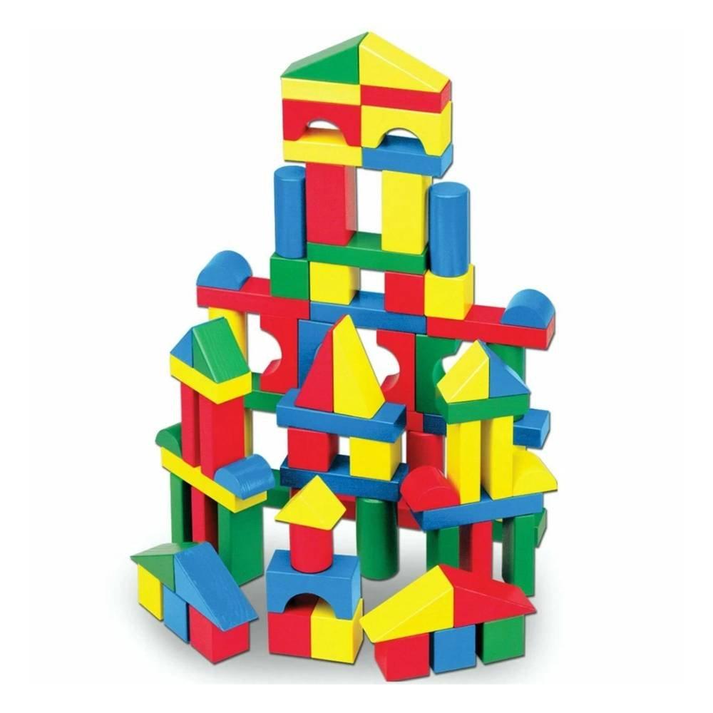 Melissa & Doug Set of 100 Wooden Building Blocks, 10481 - Multicolor