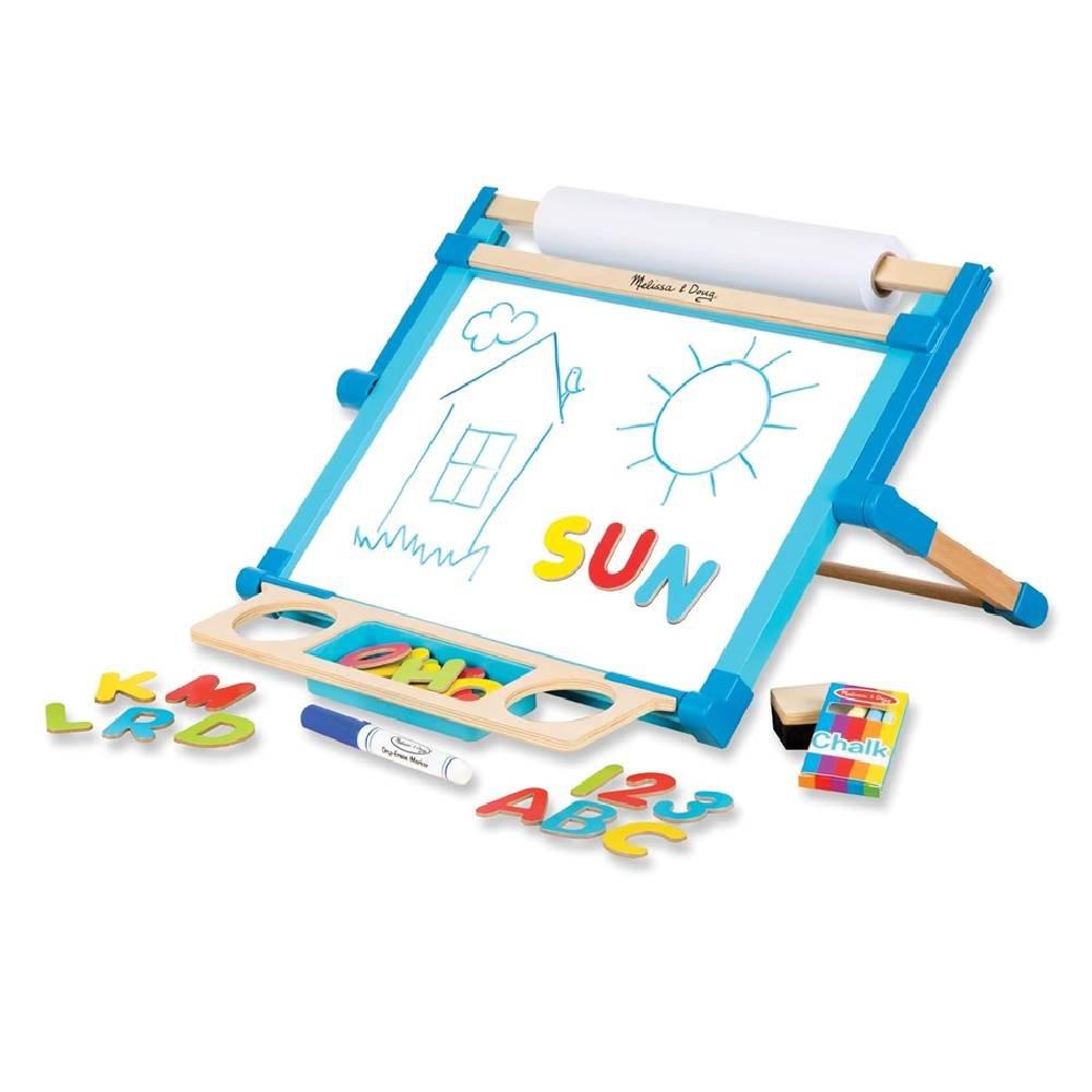 Melissa & Doug Double-Sided Magnetic Tabletop Art Easel, 12790 - White & Blue