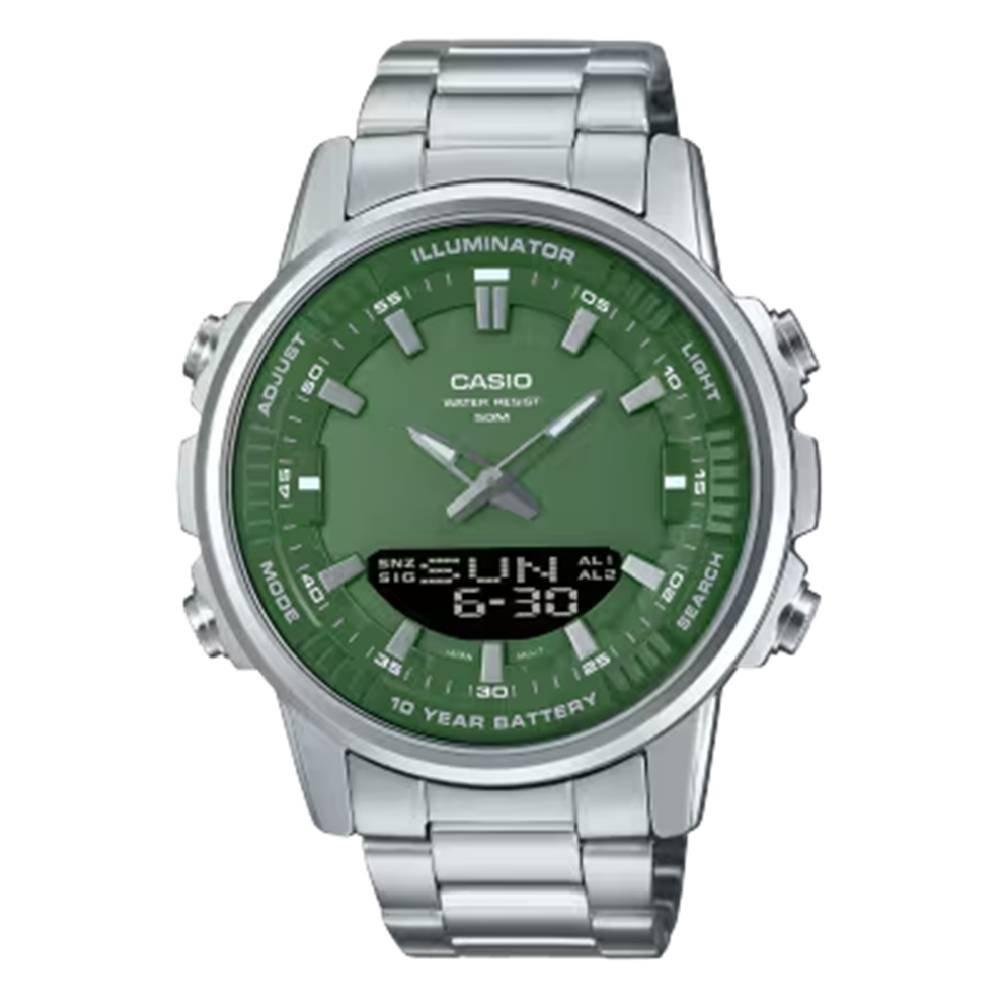 Casio Men’s Watch, Analog/Digital, 47mm, Stainless Steel Strap, AMW-880D-3AVDF - Silver