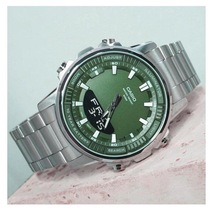 Casio Men’s Watch, Analog/Digital, 47mm, Stainless Steel Strap, AMW-880D-3AVDF - Silver