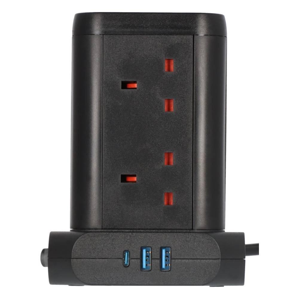 Brennenstuhl 8 Way 2M Tower Extension Adapter with 2 USB A & 1USB C, 1153563000 - Black