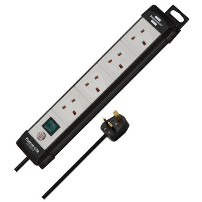 Brennenstuhl Premium-Line 4-Way Extension Socket, 5m Cable- Black/Lightgrey