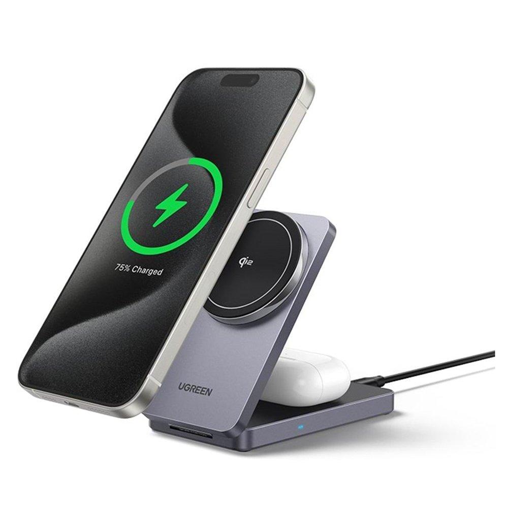 شاحن لاسلكي مغناطيسي 2 في 1 ماج فلو بقوة 20 واط من يوجرين، W706 - رمادي