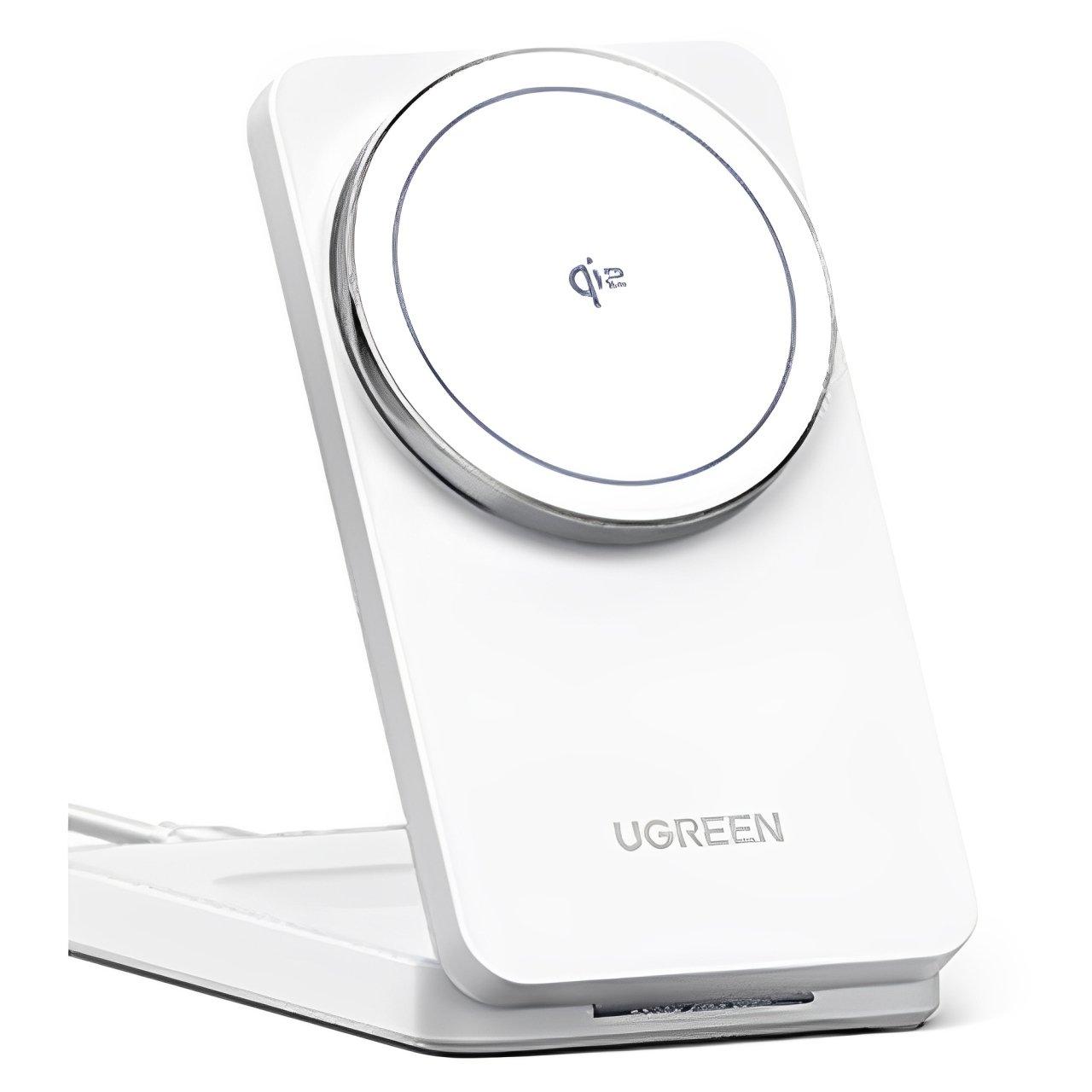 شاحن لاسلكي مغناطيسي 2 في 1 ماج فلو بقوة 20 واط من يوجرين، W706 - أبيض