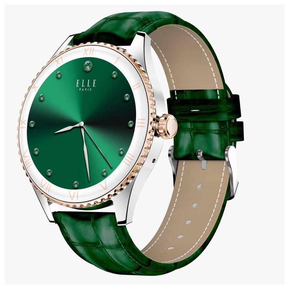 ساعة سويس ميليتاري سوليل  الذكية بشاشة أموليد 1.19  بوصة بإطار معدني فضي مع حزام جلد - أخضر